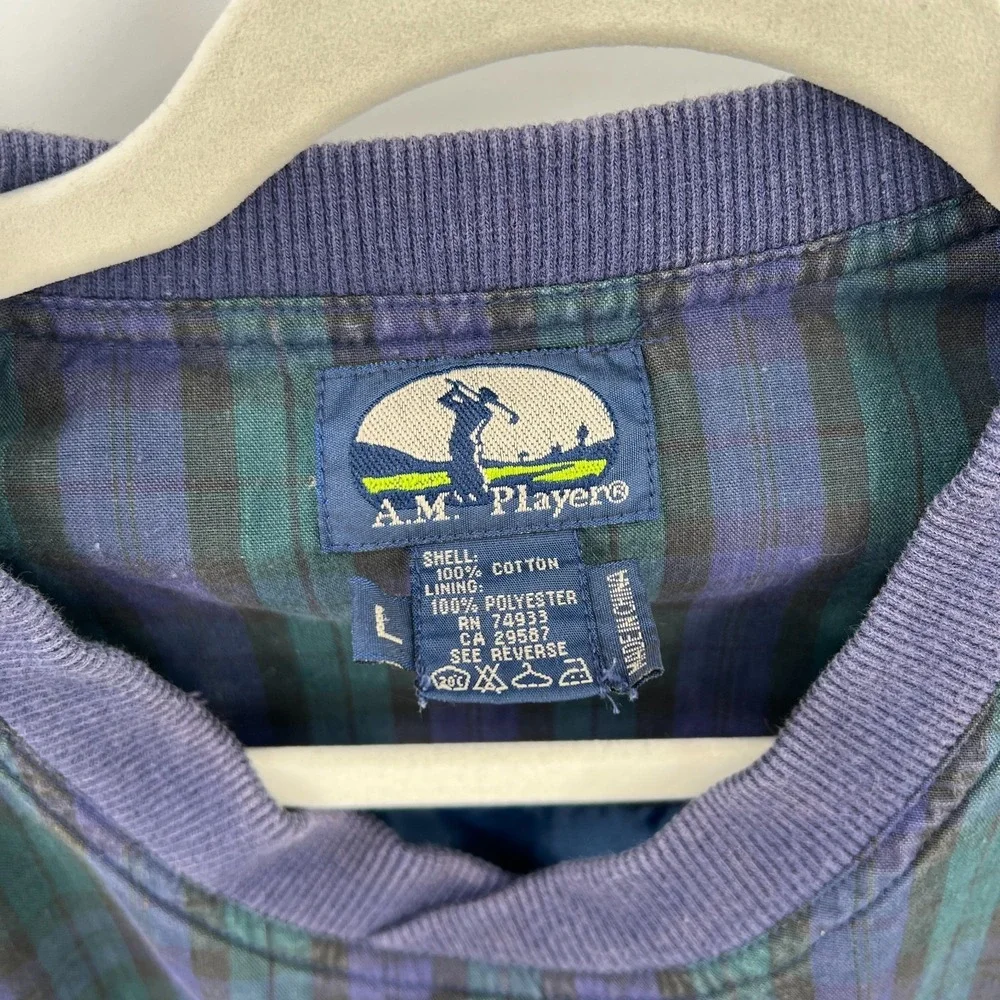 A.M.‎ Player vintage 90s plaid golf melrose v-neck ivy league blokecore blue L